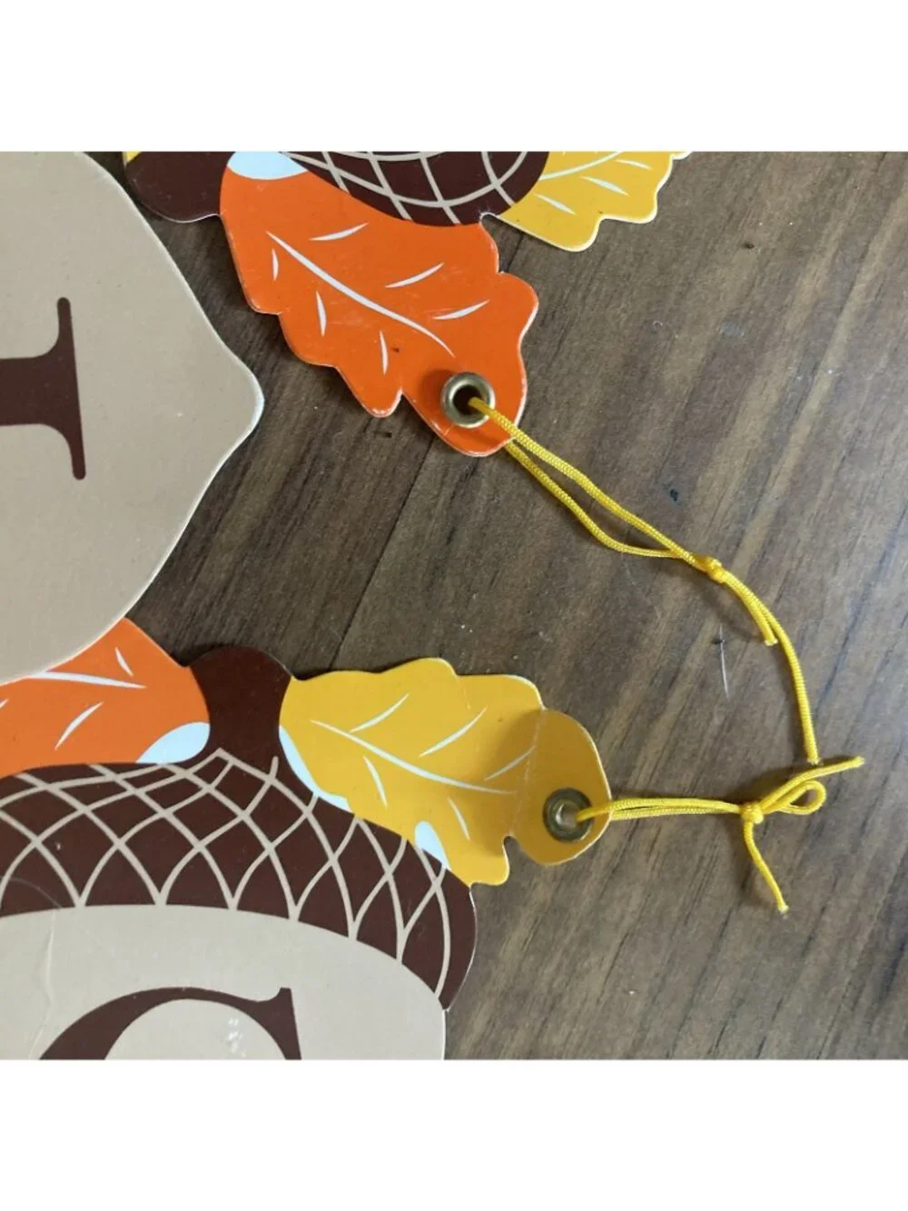 VTG Happy Thanksgiving Letter Garland w Leaf Acorn Cutouts Hanging 2 pc 1980’s